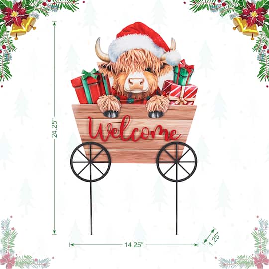Glitzhome® 24.25" Christmas Metal Highland Cow with Barrow Yard Stake